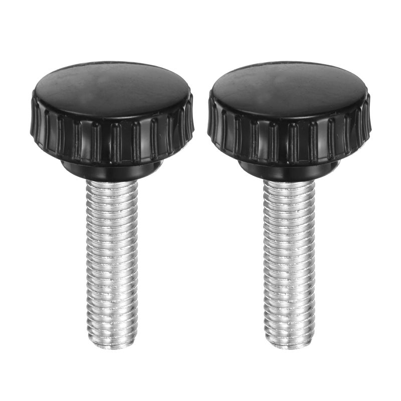 uxcell 2pcs Knurled Clamping Knobs M10 x 35mm Metric Zinc Plated Carbon Steel Male Thread Thumb Screw on Type 30mm Plastic Round Head Threaded Hand Bolt Stud Knobs Black - Image 1